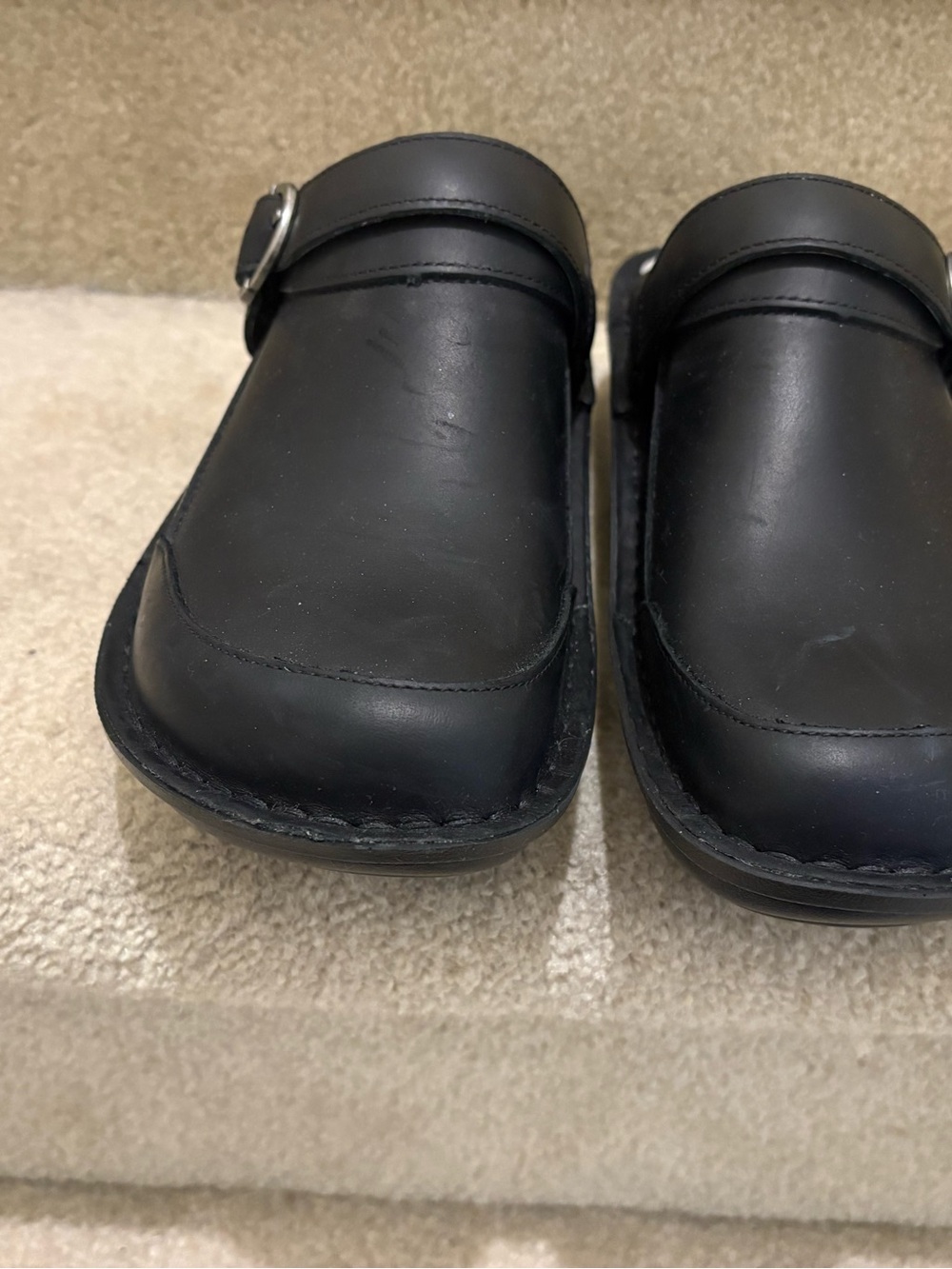 Alegria Women’s Black Leather Slip-On Clogs with Buckle - Picture 9 of 16